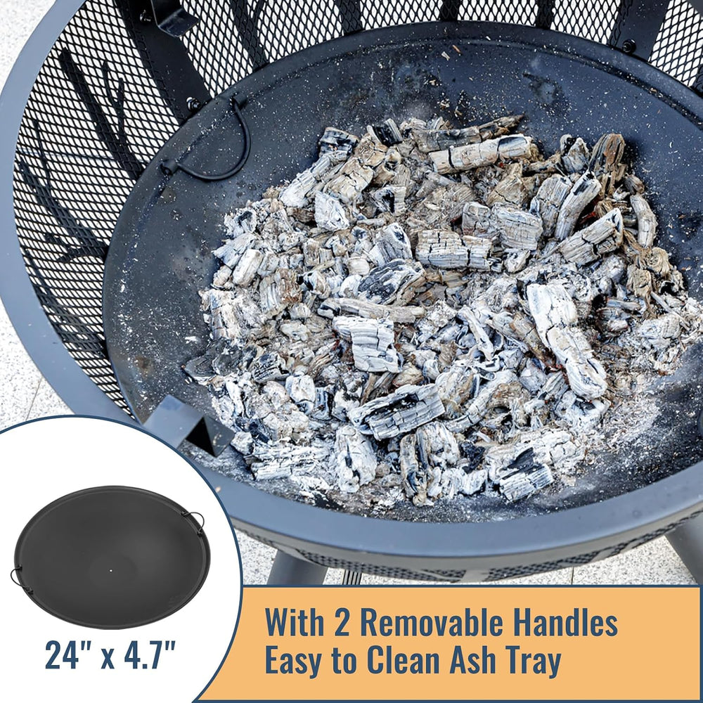 Panovue 35 Inch Wood Burning Fire Pit with BBQ Grill, Heavy Duty Fire Pits