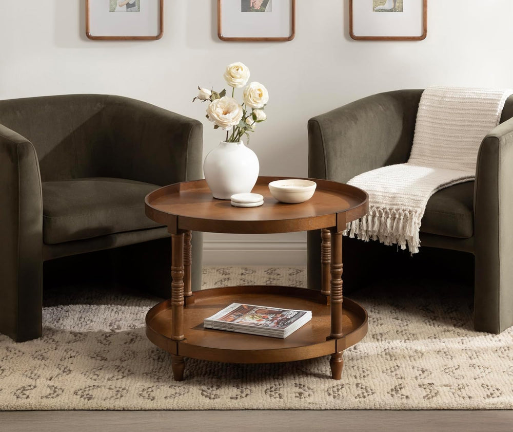 Kate and Laurel Bellport Tiered Round Coffee Table; 29 x 29 x 21; Rustic Brow...