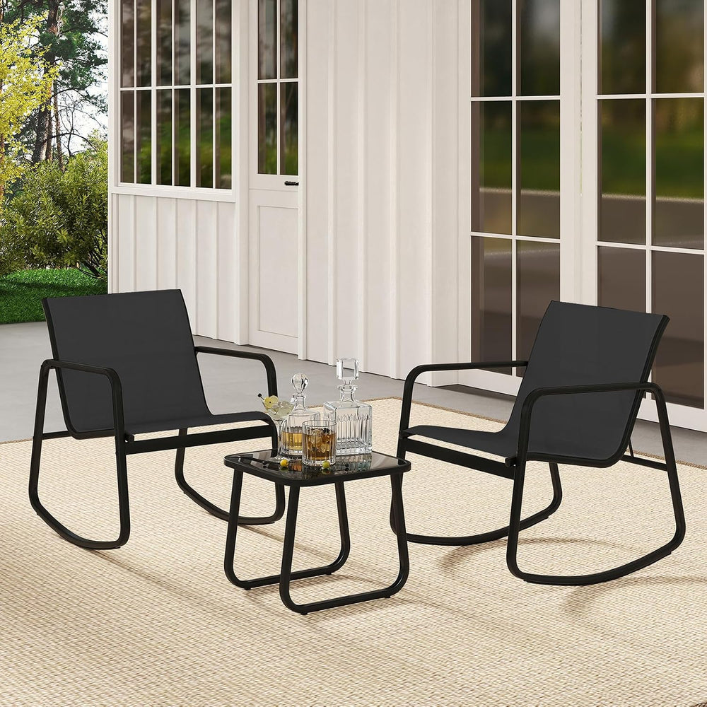 Tangkula 3 Piece Rocking Bistro Set, Patio Furniture Set with 2 Rocking Chair...