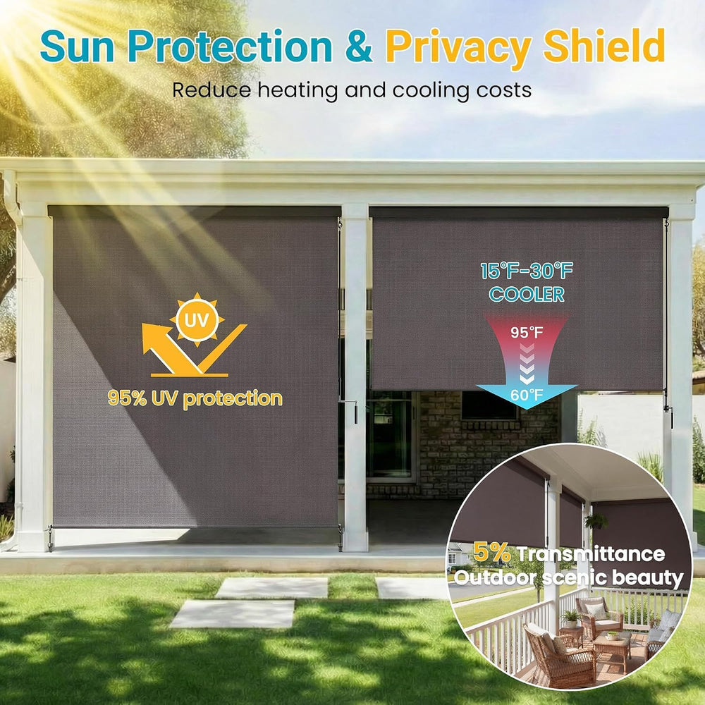 10'W x 8'H Integrated Outdoor Roller Shade for Sun & Privacy Prot...
