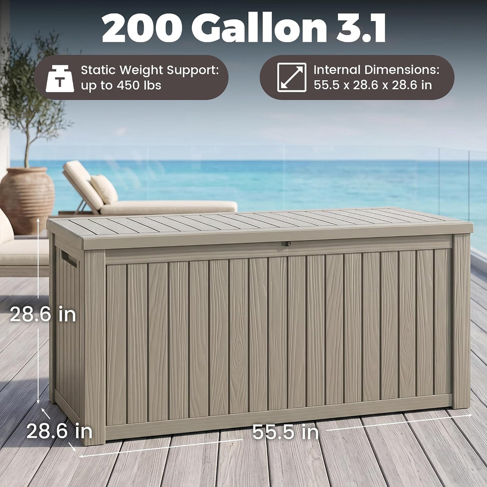 Outdoor Storage Box, 200 Gallon Waterproof Deck Box [Upgraded 3.1], Large Res...