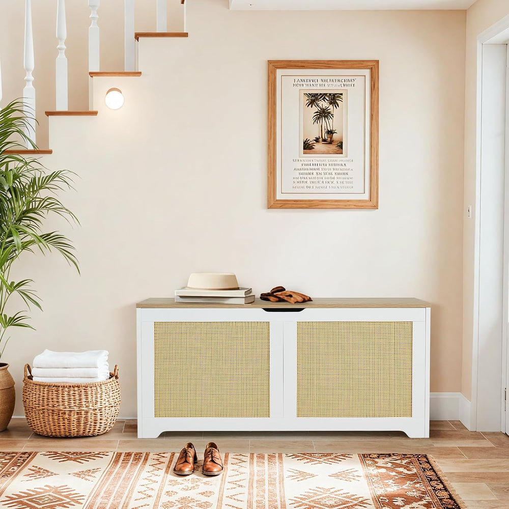 EROMMY 39.4" Storage Chest with 2 Safety Hinges, Rattan Storage Bench, S...