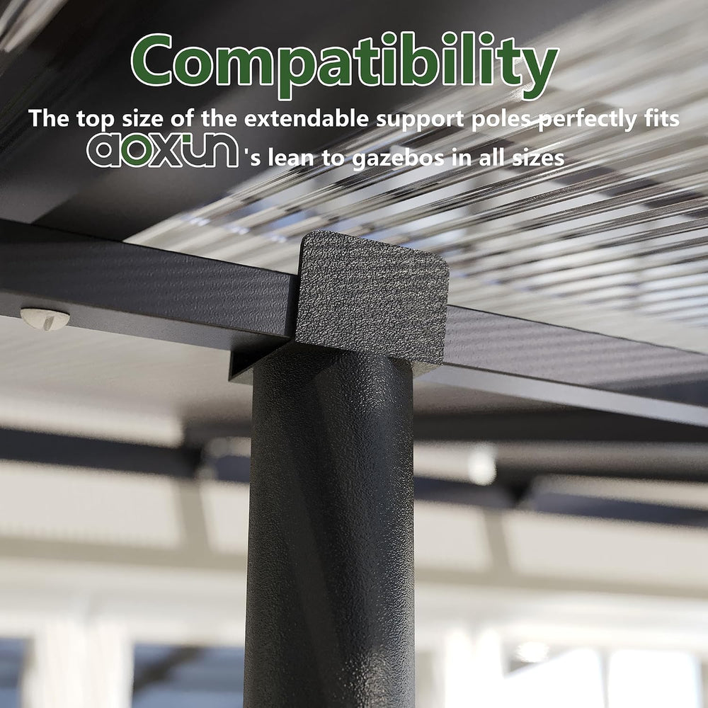 Aoxun 14’x10’ Lean to Gazebo, Pergola with 2 Telescopic Support Posts,Black