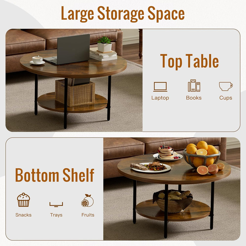 Coffee Tables for Living Room, 27.6" Round Coffee Table, Brown Coffee Table