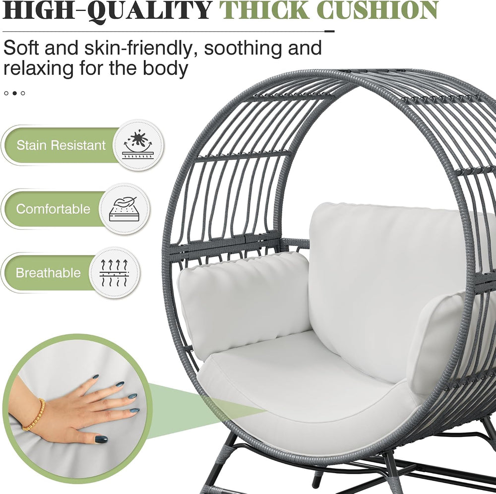 Bifanuo Oversized Egg Chair Indoor/Outdoor Rattan Hanging Basket Chair with T...