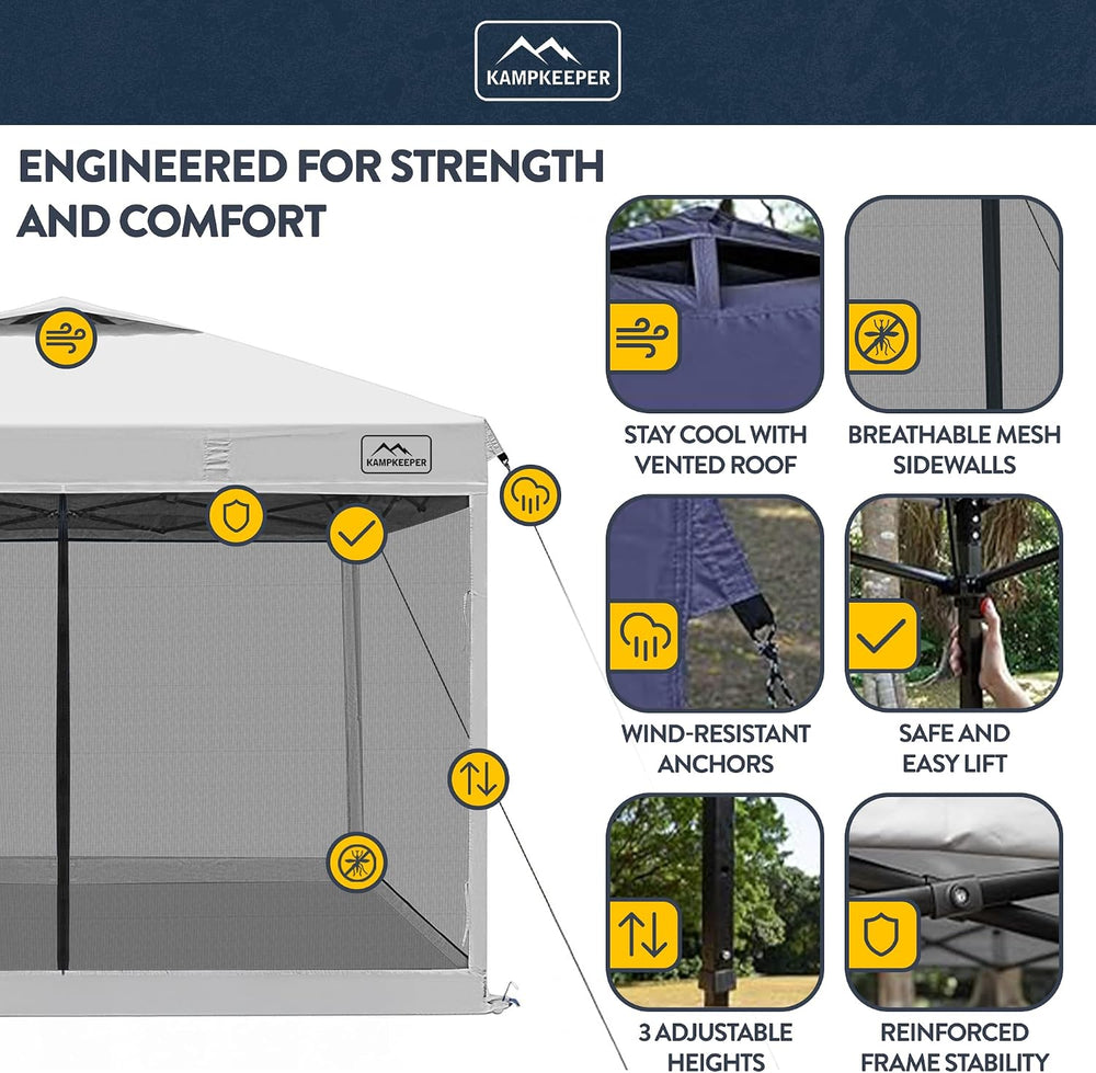 KAMPKEEPER 10x10 Pop-Up Canopy Tent, Waterproof Portable Shade with Screen Wa...