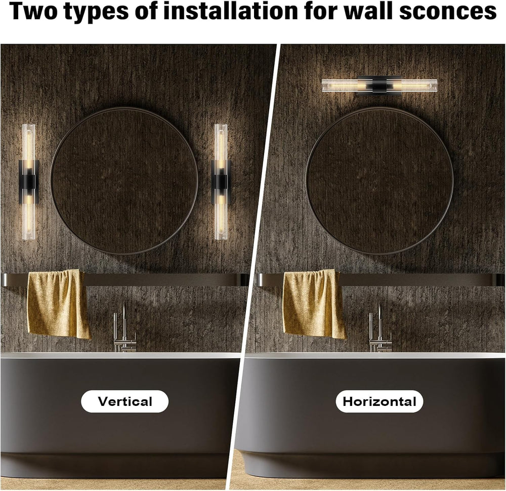 Brass Wall Sconces Set of 2, Bathroom Sconces Wall Lighting, Black Sconces Wa...
