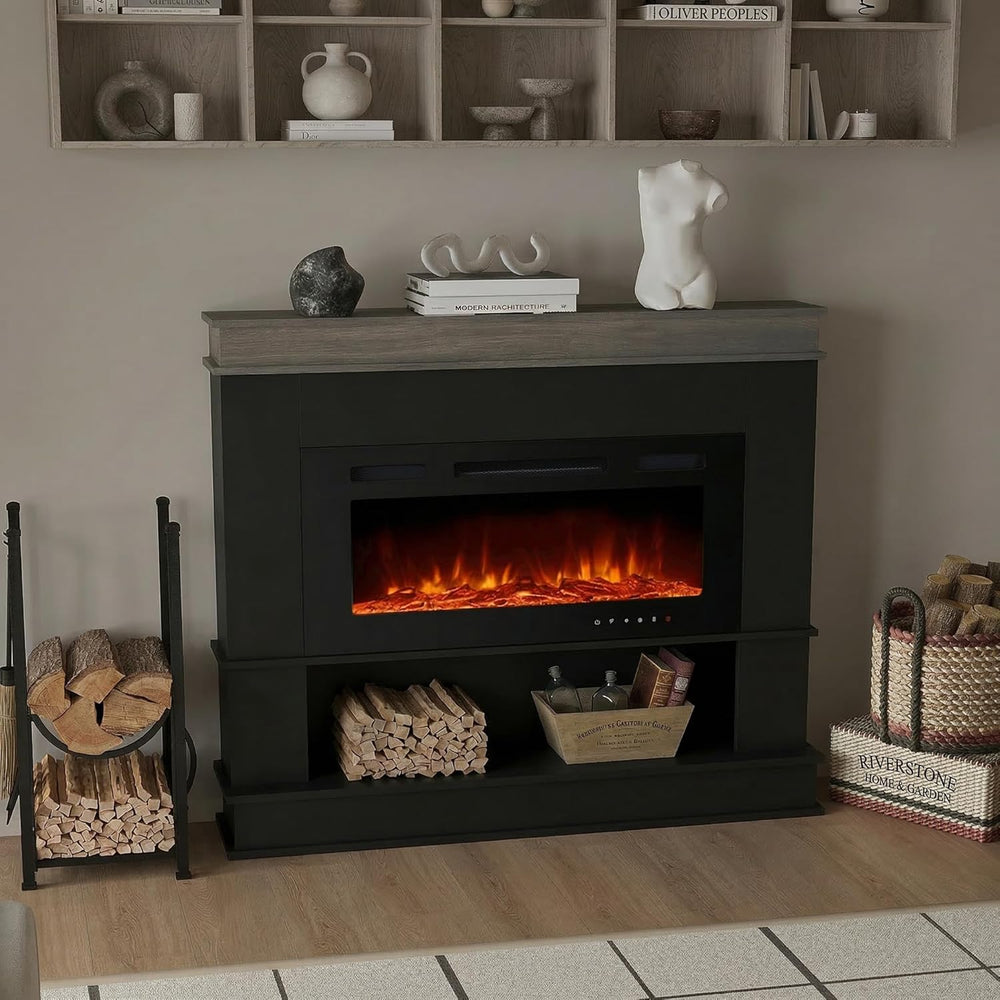 49" Electric Fireplace with Mantel,Freestanding Fireplace Heater with 40...