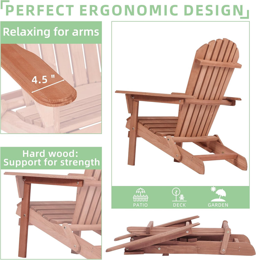 Mederra Wooden Folding Adirondack Chair Set of 2, Half Pre-Assembled Outdoor ...
