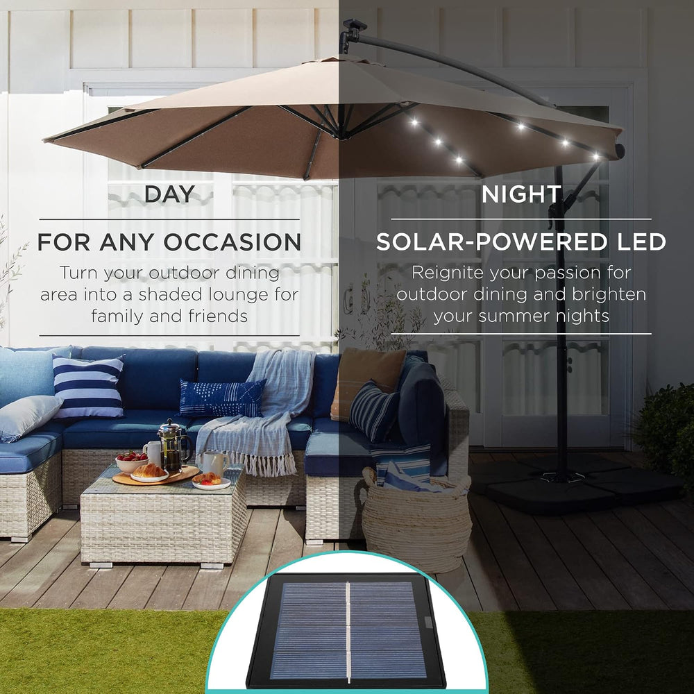 Best Choice Products 10ft Solar LED Offset Cantilever Hanging Market Patio Um...