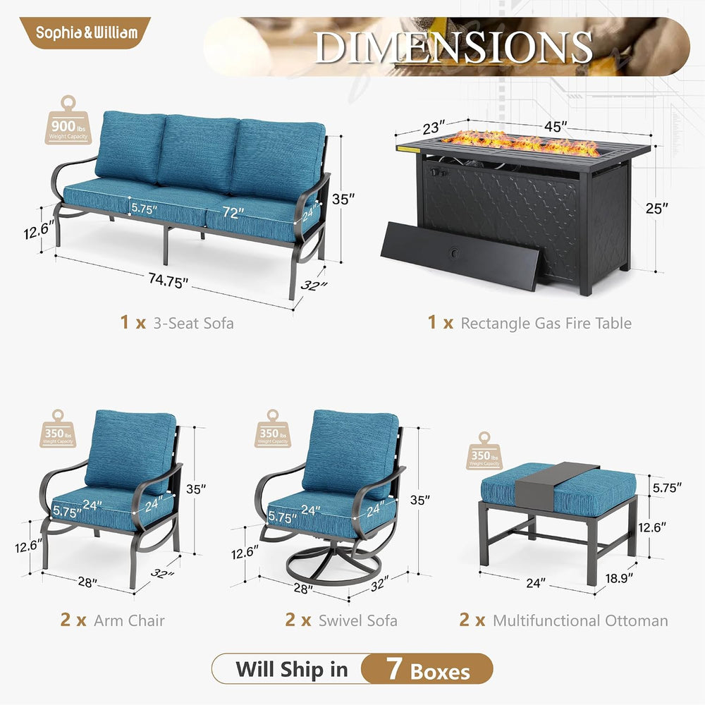 Sophia & William Patio Furniture Set with Fire Pit Table, Peacock Blue