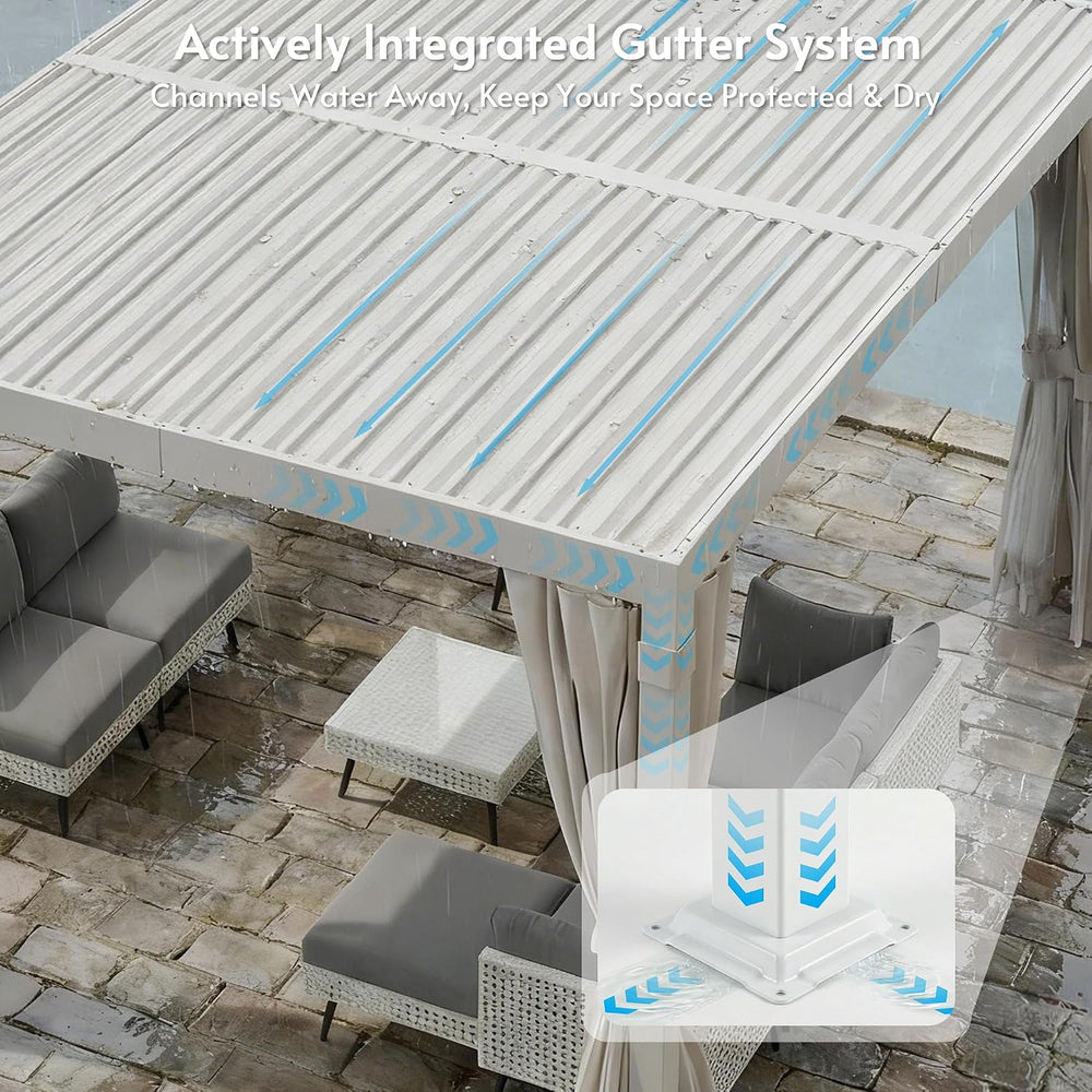 10x12FT Aluminum Outdoor Louvered Pergola with Screens & Netting