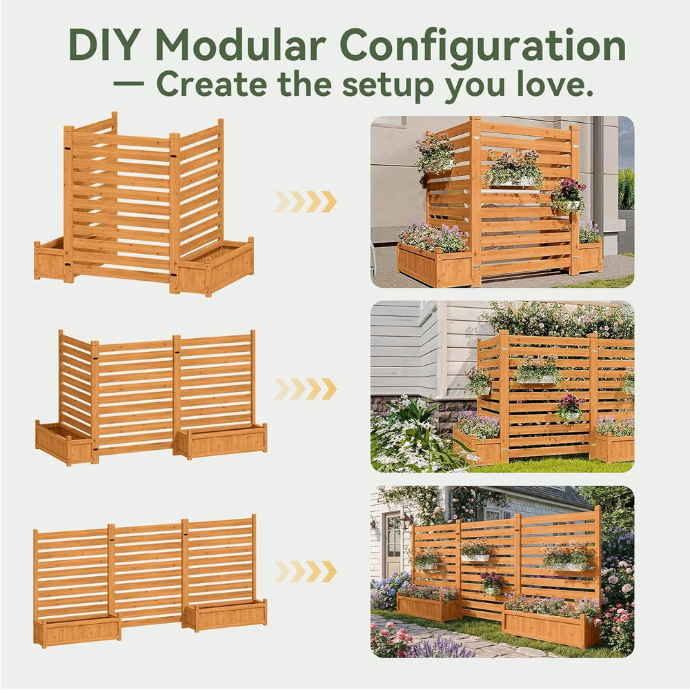 Aoxun Air Conditioner Fence, 3-Panel Wood Privacy Screen with Planter Box
