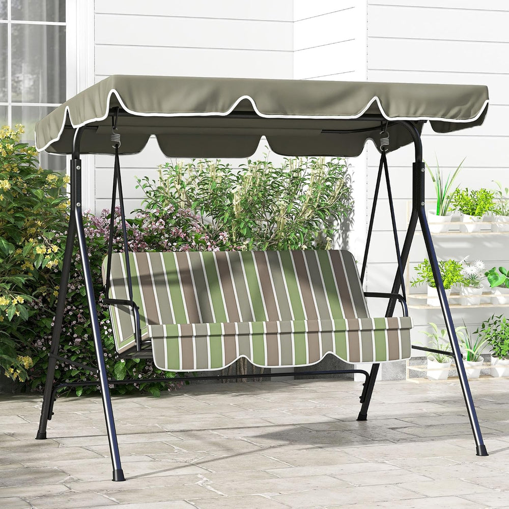 Outsunny 3-Person Porch Swing w/Stand Adjustable Tilt Canopy, Beige/Green