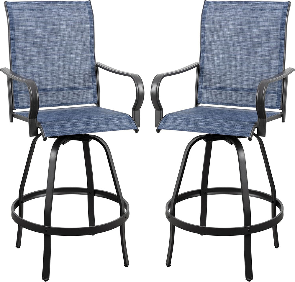 Vongrasig 2 Piece Patio Swivel Bar Chairs, All Weather Metal Textile High Swi...