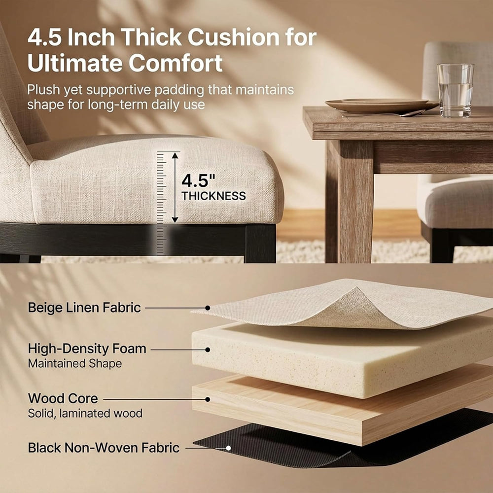 HNY Beige Linen Dining Chairs Set of 6, Soft Upholstered Dining Room Chairs