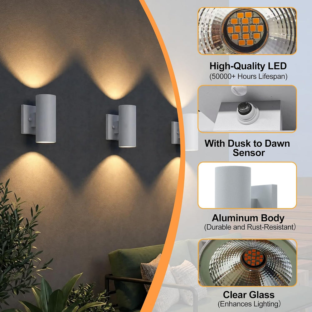 Dusk to Dawn Aluminum Cylinder Up Down Lights, 2-Pack, 7in