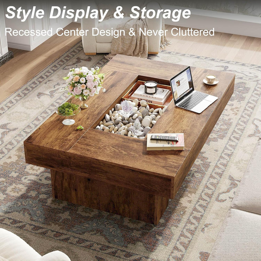 LVB 47"X31" Large Rectangle Wood Coffee Table for Living Room Rusti...