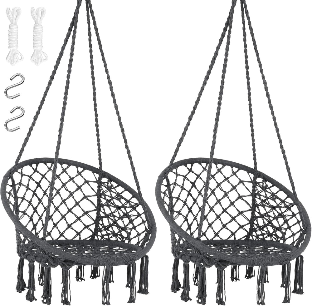 SUNCREAT Hammock Chair Hanging Macrame Swing, Pack of 2, Grey