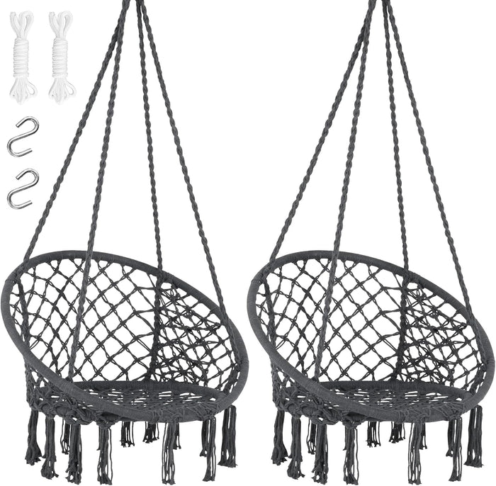 SUNCREAT Hammock Chair Hanging Macrame Swing, Pack of 2, Grey