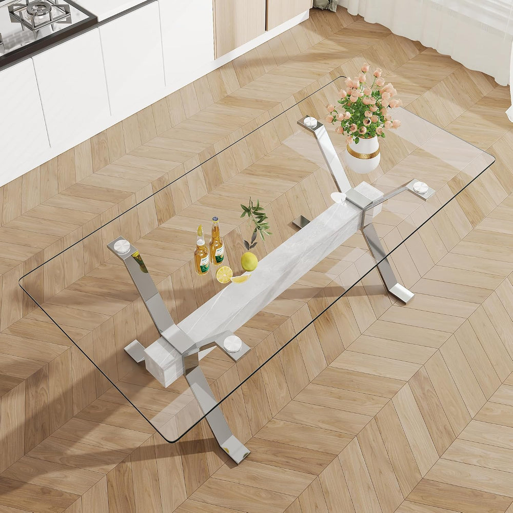 79'' Glass Dining Table, Modern Kitchen Table, Clear Dining Room Tabl...
