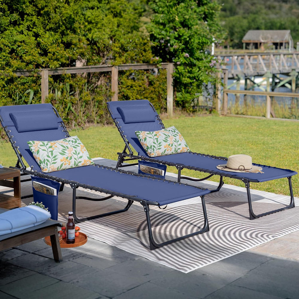 Flamaker Foldable Chaise Lounge Chair 5-Position Adjustable, Tanning Chair wi...