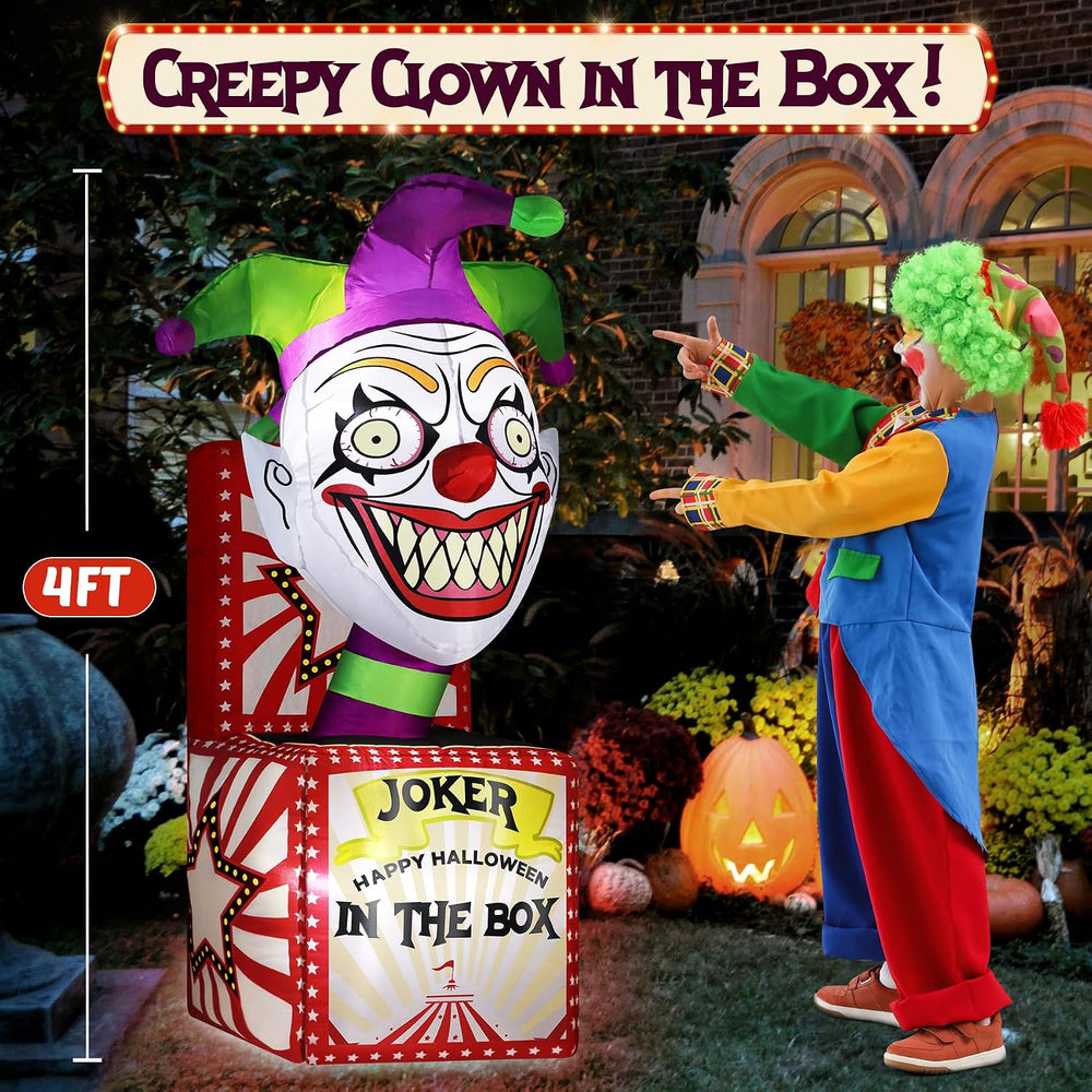zukakii 4FT Halloween Inflatables Clown Box with Bright LED Lights, Vivid Des...