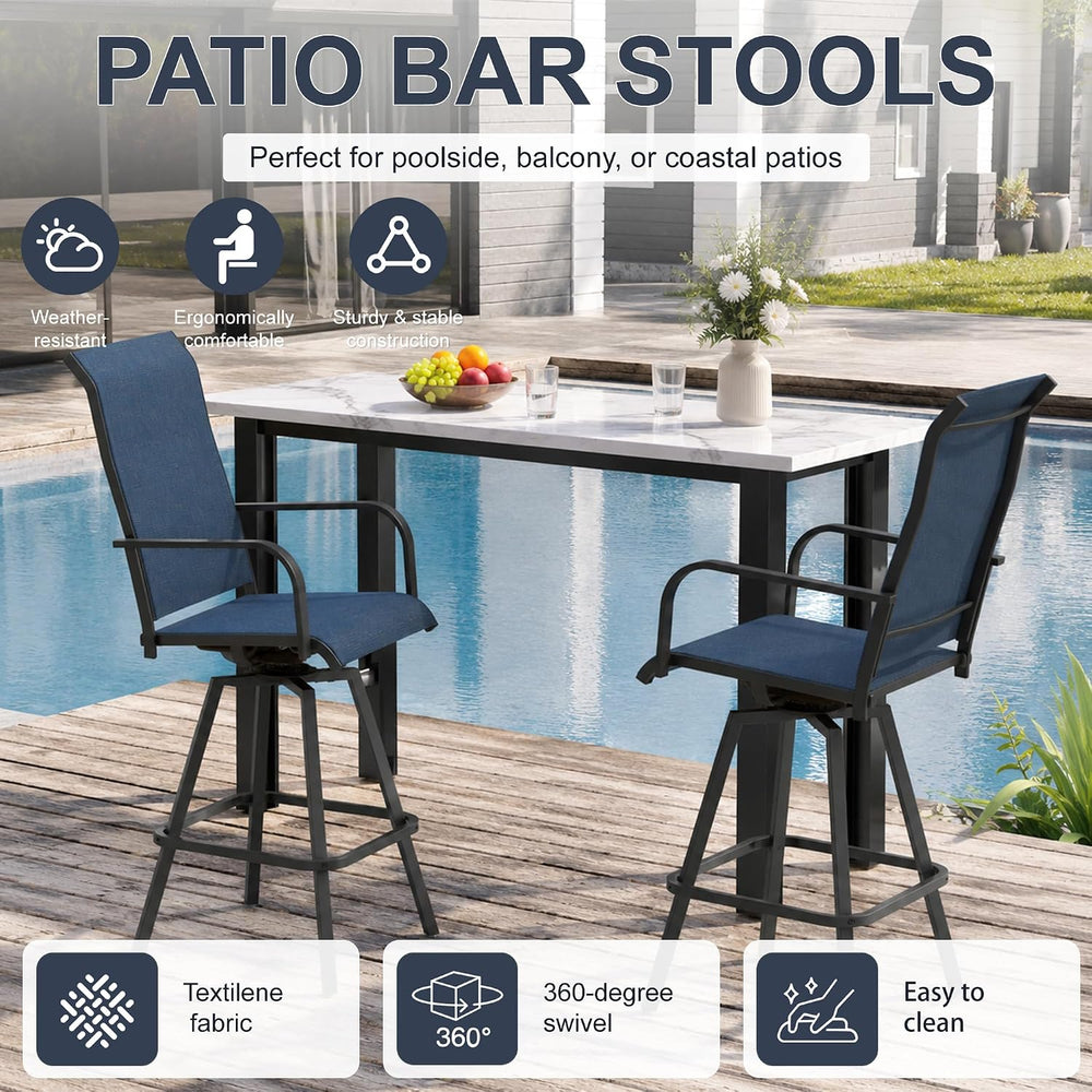 Outdoor Bar Stools Set of 2, Swivel Tall Patio Chairs, Navy