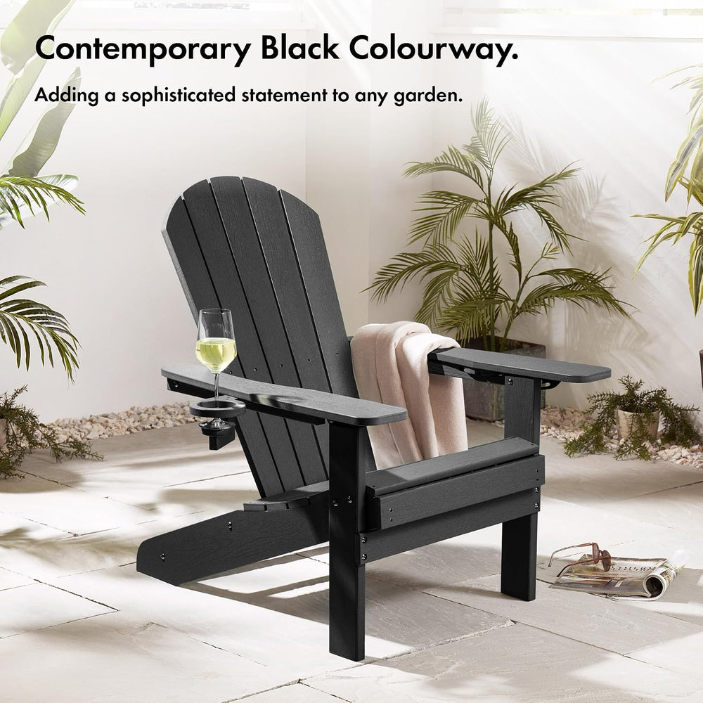 VonHaus Black Adirondack Chair Set of 2 - Reclining Slatted Style Garden Chai...