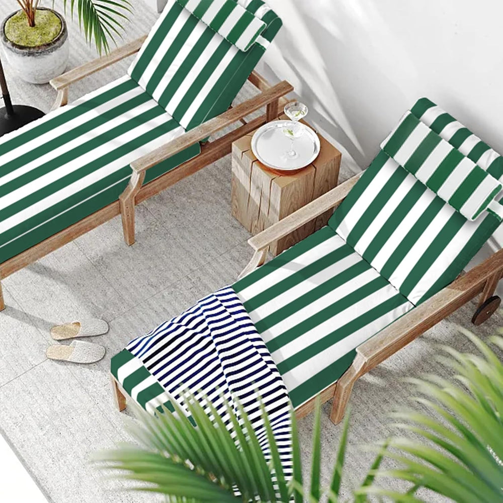 PNP FKJP Outdoor Chaise Lounge Cushion 72x21 in with Headrest, Green White