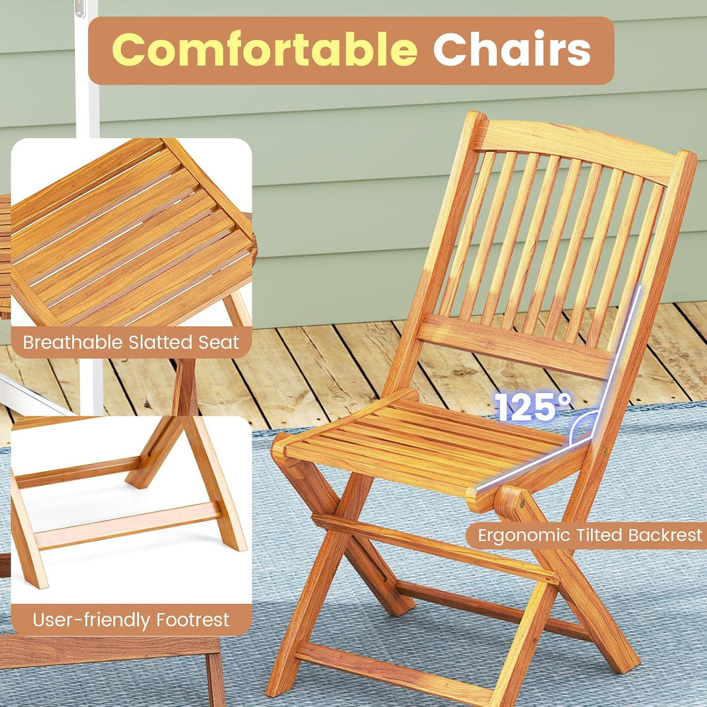 GIANTEX Patio Bistro Set 3 Pieces, Outdoor Acacia Wood Folding Table & Ch...