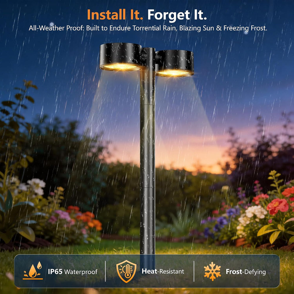 Solar Path Lights, Dual-Head with 2 Solar Panels & 2 Oversized Lenses