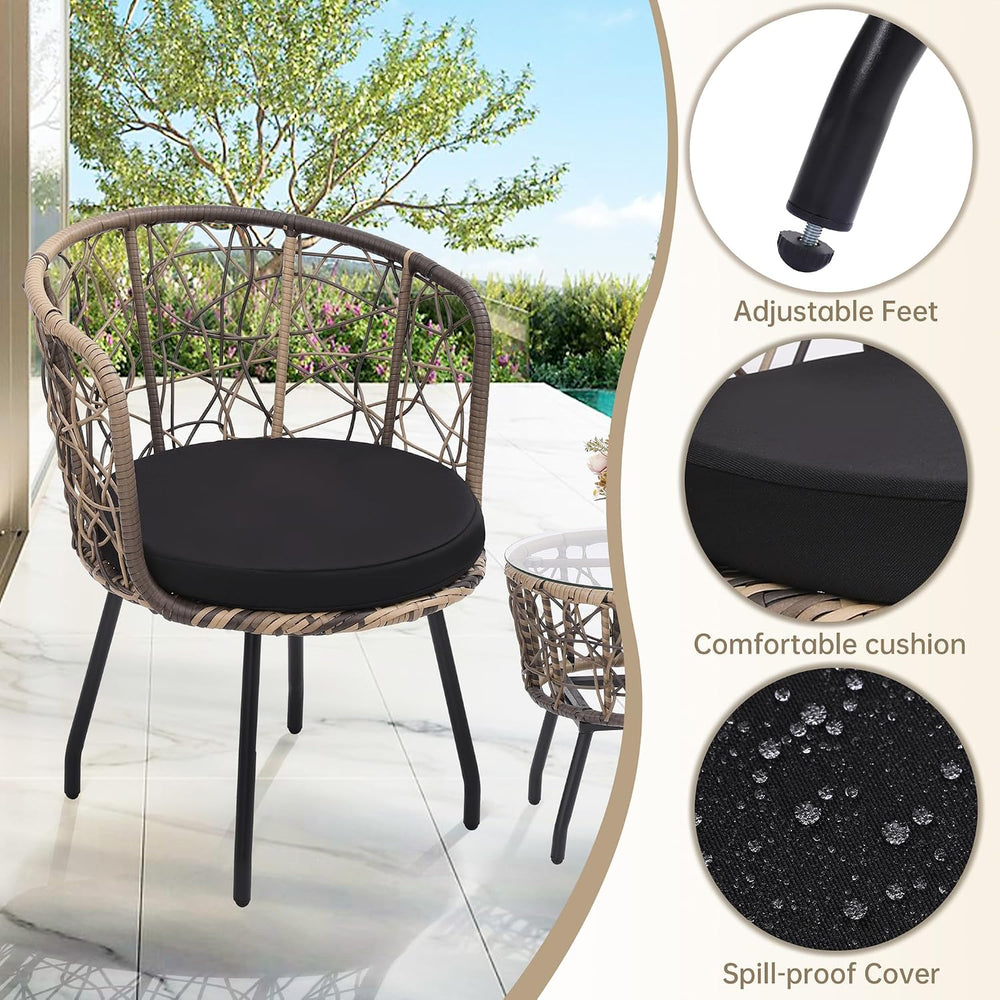 Kromax 3-Piece Patio Modern Bistro Set, Natural/Black