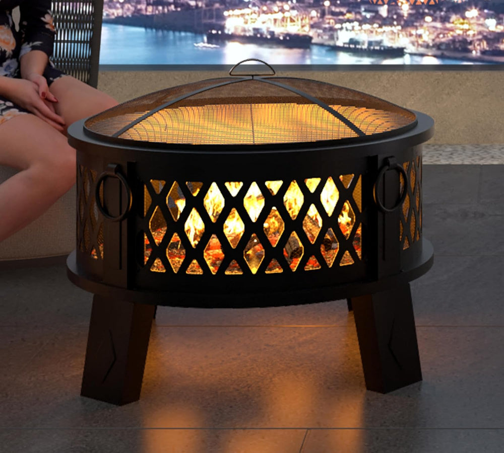 Fire Beauty 26" 2-in-1 Fire Pit with BBQ Grill, Spark Screen & Poker...