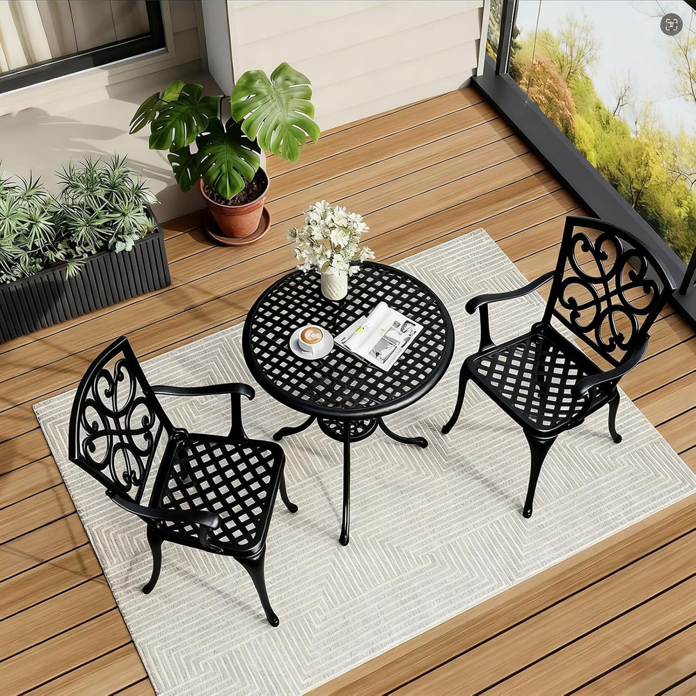 3 Piece Patio Bistro Set with Cushions, Outdoor Bistro Table and Chairs Set o...