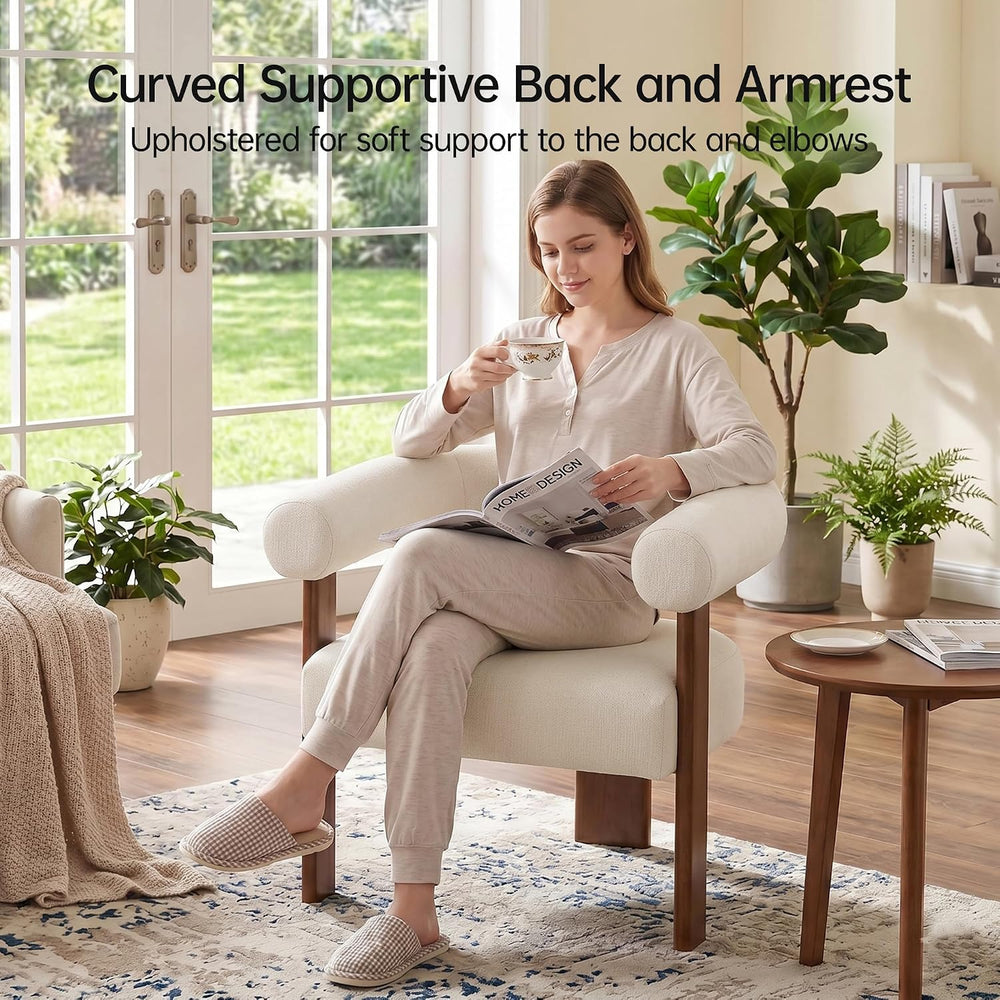 Usaint Upholstered Barrel Accent Chair Set of 2 with Walnut Wood Legs
