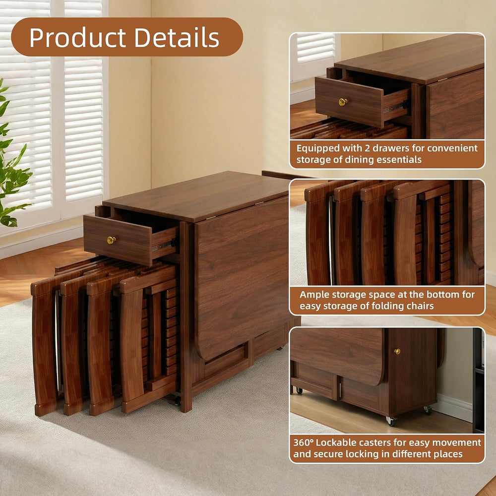 Folding Dining Table and Chairs - 51" Fully Assembled Drop Leaf Table 4-...