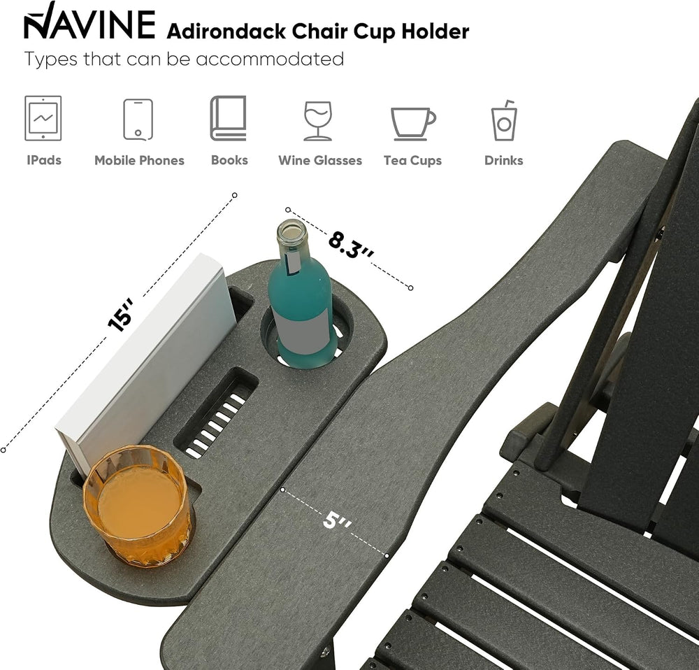 NAVINE Folding Adirondack Chairs Set of 2 with 4-in-1 Cup Holder, Grey