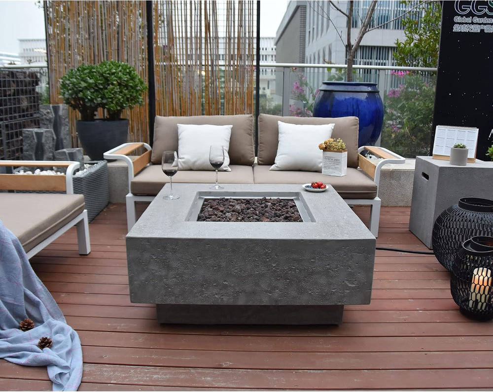 Elementi Manhattan Concrete Fire Pit 36" x 36" Outdoor Patio Firepi...