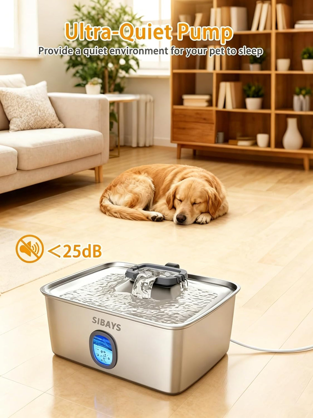 SIBAYS 4Gal/15L Large Dog Water Fountain, Stainless Steel Pet Fountain with W...