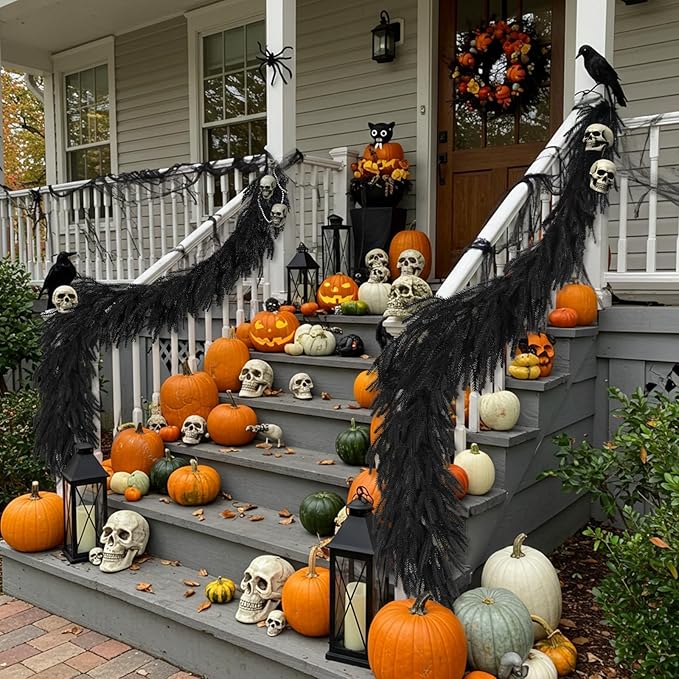 N&T NIETING 5.9FT Halloween Black Artificial Norfolk Pine Garland Real To...