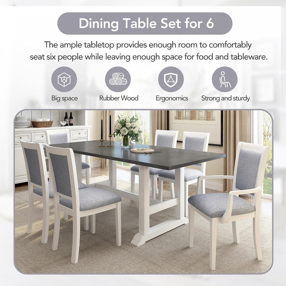 Farmhouse Rustic 7-Piece Dining Table Set, Solid Wood Extendable Trestle Dini...