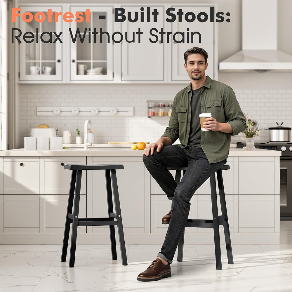 NUNU LAB Polywood Saddle-Seat Counter Height Bar Stools for Kitchen Island wi...