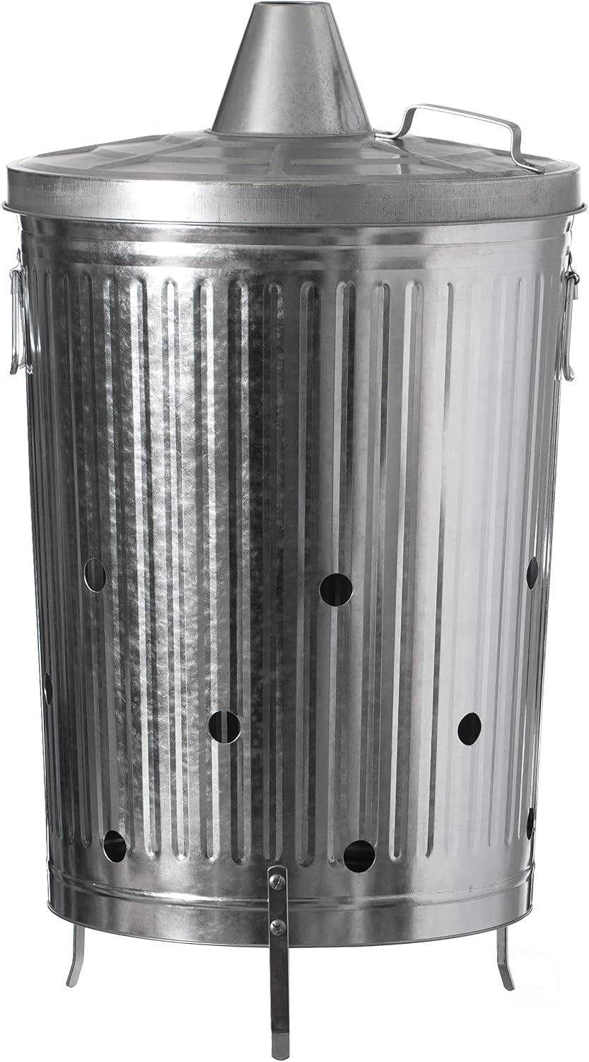 Gardenised 20-Gallon Galvanized Steel Incinerator Can with Lid
