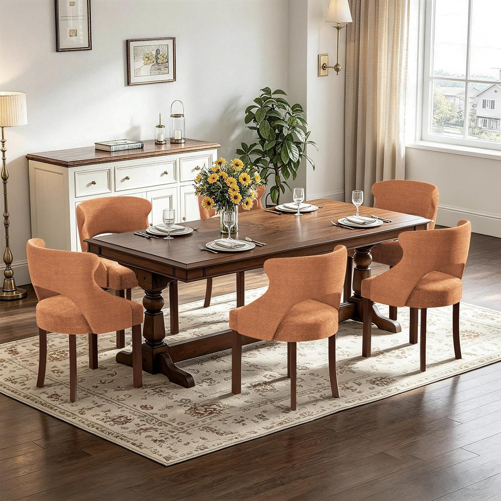Wooden Dining Chairs Set of 6,Mid Century Modern Fabric Upholstered Dining Ro...