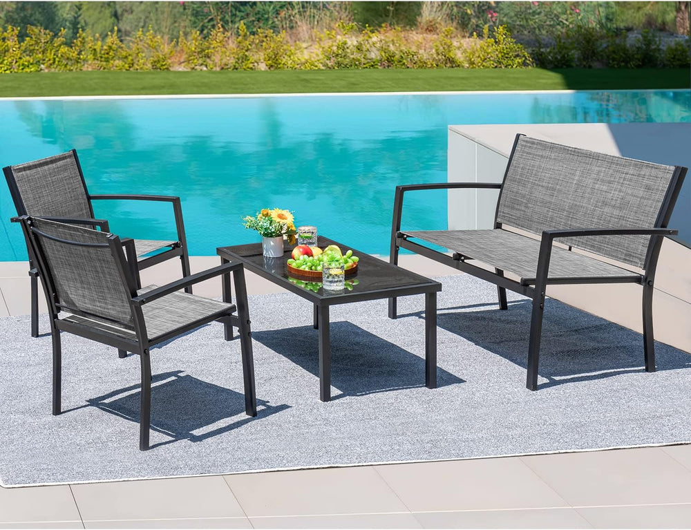 Devoko 4 Pieces Patio Furniture Set Outdoor Garden Patio Conversation Sets Po...