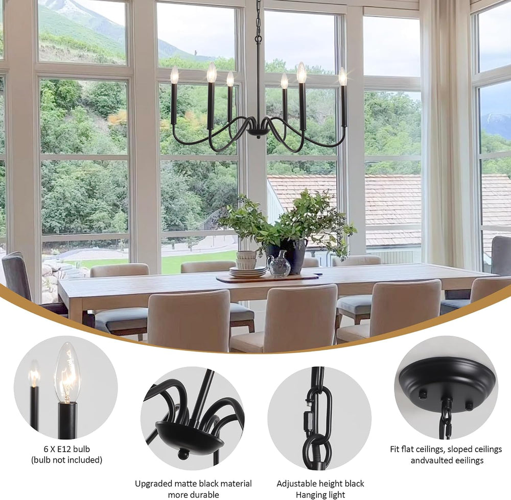 Black Chandelier- Modern Farmhouse Chandelier Dining Room Light Fixture