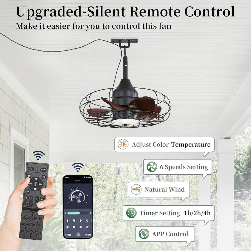 25Inch Outdoor Caged Ceiling Fan with Light Remote Control 3 Color Temp. IP65...