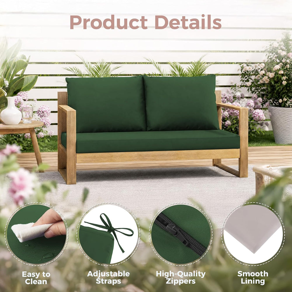 Outdoor Loveseat Cushions, 46×26×4 Inch, Waterproof, Forest Green