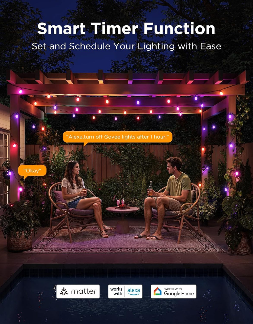 Govee S14 Bulb Outdoor String Lights 2, 96ft RGBICWW, 30 LED Bulbs, IP66